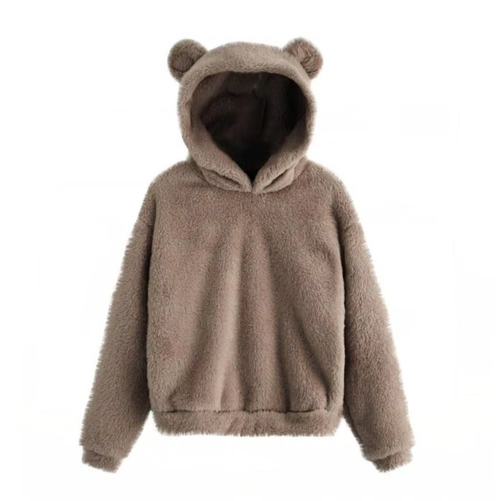 Autumn Winter Women'S Hoodies Winter Women Long Sleeve Rabbit Ear Hood Sweatshirt Cute Plush Warm Casual Hoodie Tops