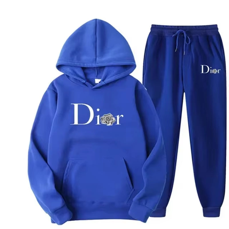 Men Tracksuit 2 Pieces Sets Hooded Sweatshirt +Drawstring Pants Male Hoodies Running Sportswear Men Women Autumn Sportwear