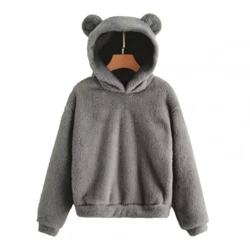 Autumn Winter Women'S Hoodies Winter Women Long Sleeve Rabbit Ear Hood Sweatshirt Cute Plush Warm Casual Hoodie Tops